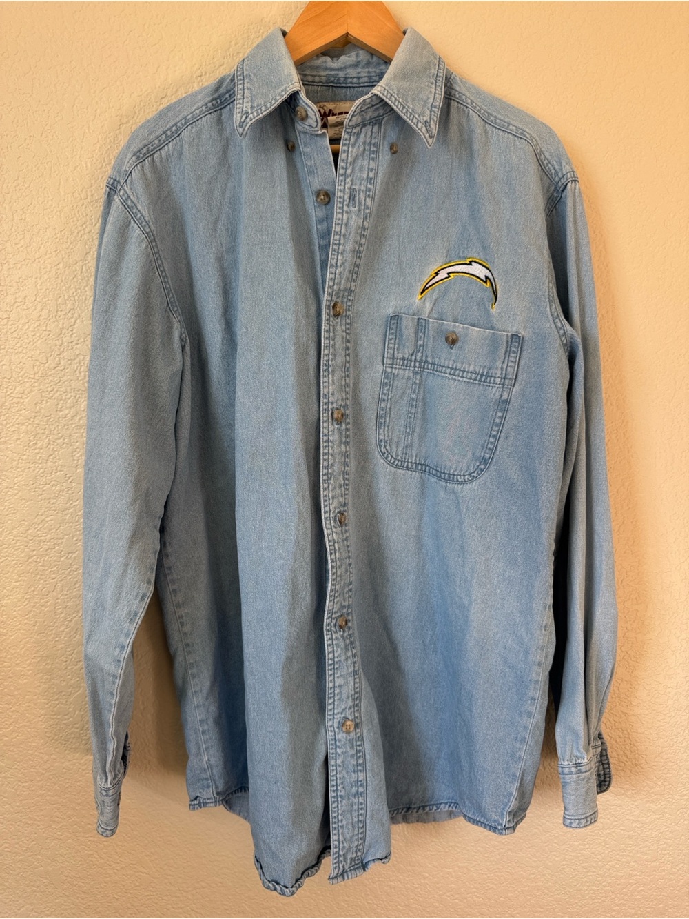 Vintage Wrangler NFL Chargers Light Blue Denim Button-Up Shirt